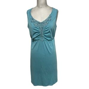 Southbound Sleeveless Casual Dress with Beading Solid Teal Size XL